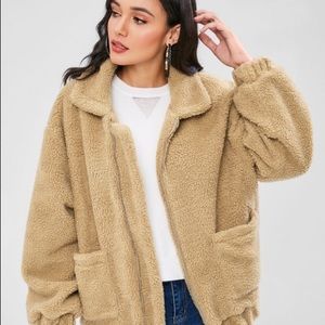 NWT ZAFUL Zip Up Fluffy Winter Coat